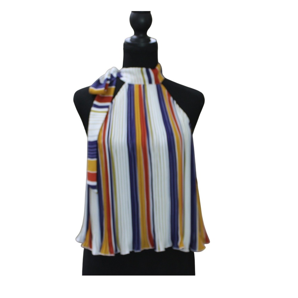 Pleated Halter Top Small Multicolor Stripe Flowy Summer Blouse Forever‎ 21
